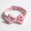 Velkor Girl Dog Collar for Puppy Small Dogs - Cute Pink Plaid & Bow Print Spring/Summer Puppy Collar, Soft Adjustable Holiday Female Dog Collars with Quick Release Buckle XS