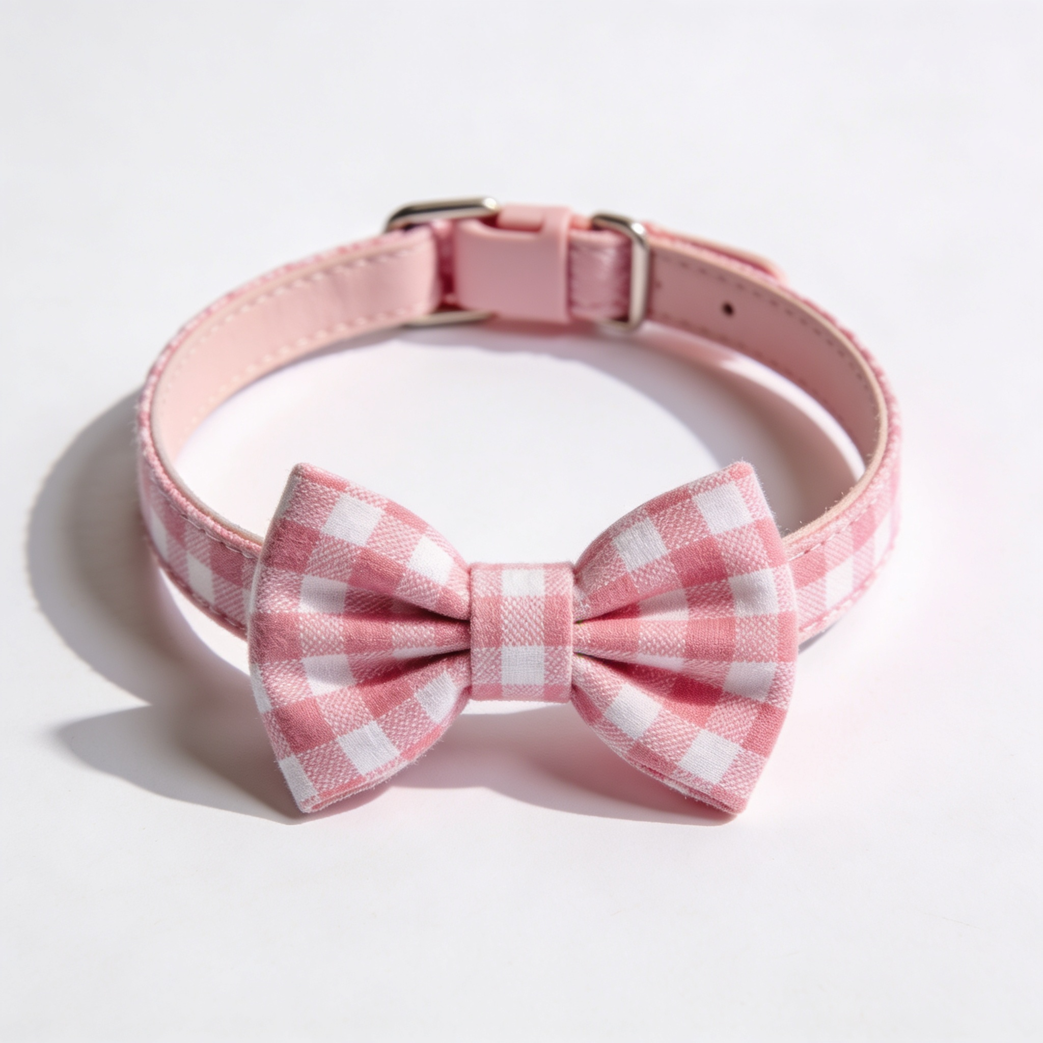 Velkor Girl Dog Collar for Puppy Small Dogs - Cute Pink Plaid & Bow Print Spring/Summer Puppy Collar, Soft Adjustable Holiday Female Dog Collars with Quick Release Buckle XS