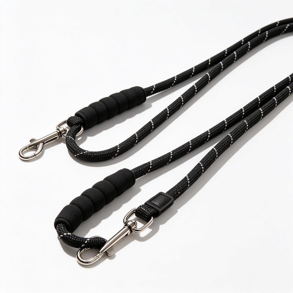 Velkor 6 FT Heavy Duty Dog Leash with 2 Comfortable Padded Handles, Traffic Handle Extra Control, Highly Reflective Threads Leash for Small/Medium/Large Dogs (Black)